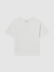 Reiss Off White Tane 13-14 yrs Cotton Palm-Embroidery Oversize T-Shirt - Image 1 of 5