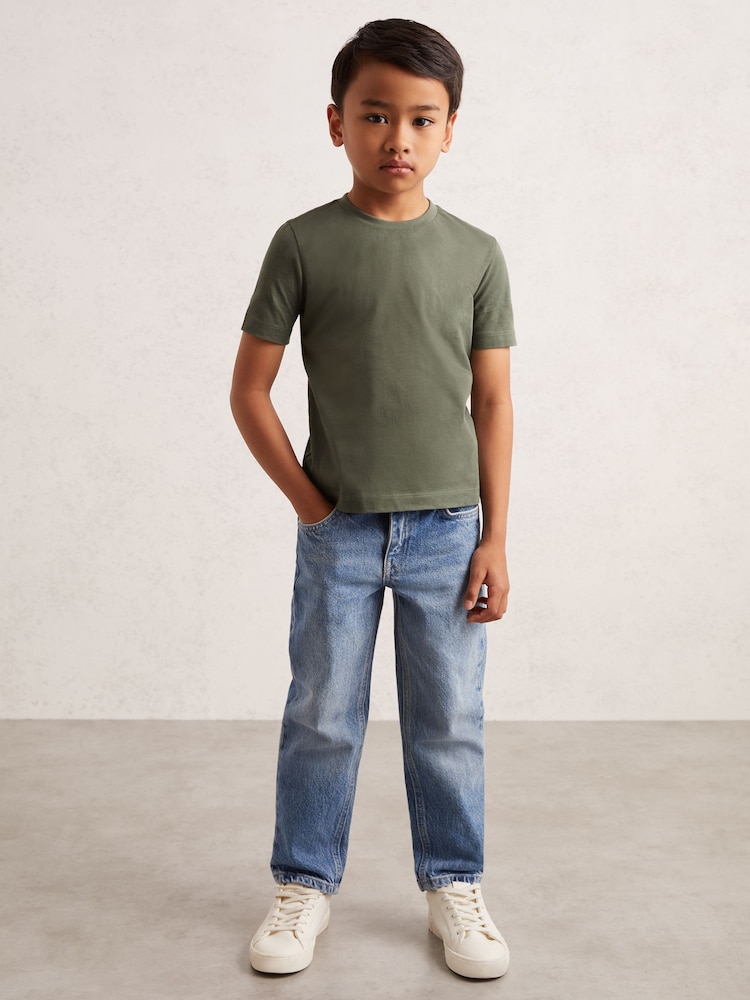 Reiss Dark Sage Bless Cotton Crew-Neck T-Shirt - Image 1 of 4
