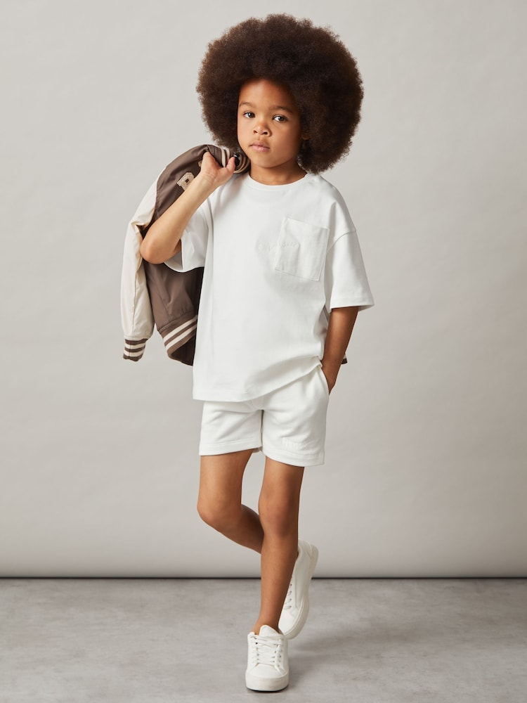 Off White - Reiss Perry Cotton Brand-Embroidered Shorts - Bild 1 von 5