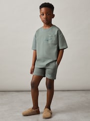 Reiss Washed Sage Tane Cotton Palm-Embroidery Oversize T-Shirt - Image 1 of 5
