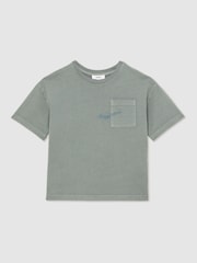 Reiss Washed Sage Tane Cotton Palm-Embroidery Oversize T-Shirt - Image 2 of 5