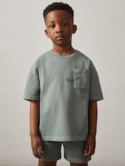 Reiss Washed Sage Tane Cotton Palm-Embroidery Oversize T-Shirt - Image 3 of 5