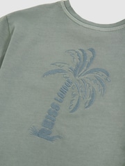 Reiss Washed Sage Tane Cotton Palm-Embroidery Oversize T-Shirt - Image 5 of 5