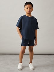 Reiss Washed Navy Tane Cotton Palm-Embroidery Oversize T-Shirt - Image 1 of 5