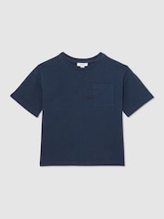 Reiss Washed Navy Tane Cotton Palm-Embroidery Oversize T-Shirt - Image 2 of 5