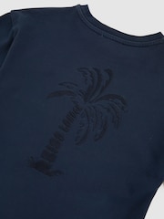 Reiss Washed Navy Tane Cotton Palm-Embroidery Oversize T-Shirt - Image 5 of 5