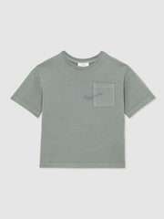Reiss Washed Sage Tane 13-14 yrs Cotton Palm-Embroidery Oversize T-Shirt - Image 1 of 5