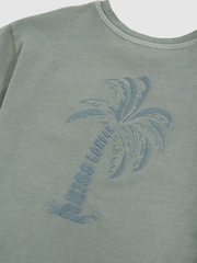 Reiss Washed Sage Tane 13-14 yrs Cotton Palm-Embroidery Oversize T-Shirt - Image 2 of 5