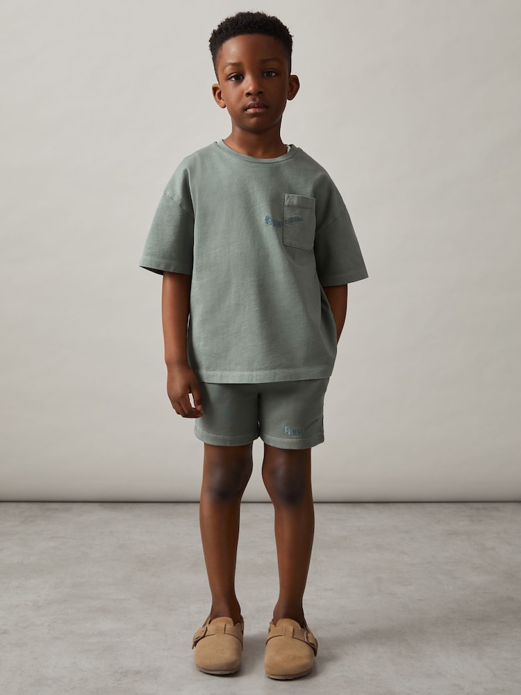 Reiss Washed Sage Perry Cotton Brand-Embroidered Shorts - Image 1 of 4
