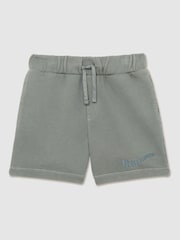 Reiss Washed Sage Perry Cotton Brand-Embroidered Shorts - Image 2 of 4