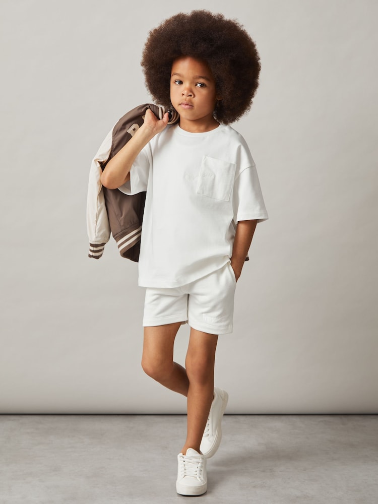 Off White - Reiss Perry Cotton Brand-Embroidered Shorts - Imagen 2 de 5