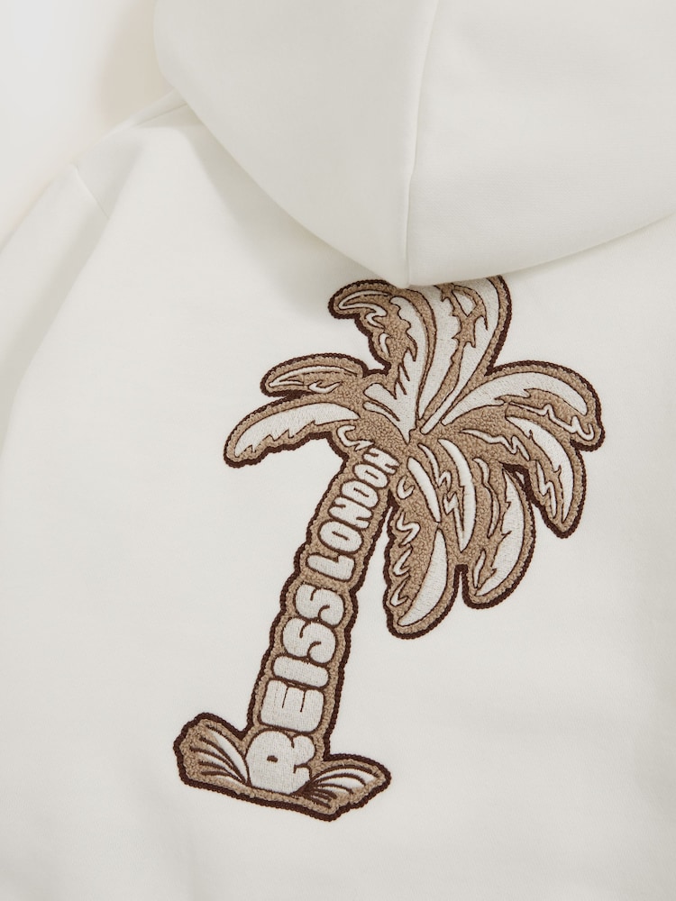 Reiss Off White Manilla 9-13 yrs Cotton-Blend Palm-Embroidered Hoodie - Image 4 of 4
