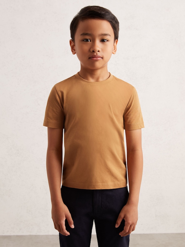 Reiss Tan Brown Bless Cotton Crew-Neck T-Shirt - Image 1 of 4