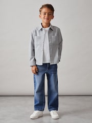 Reiss Soft Grey Melange Parque Flannel Twin-Pocket Overshirt - Image 3 of 4