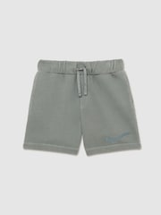 Washed Sage - Reiss Perry Cotton Brand-Embroidered Shorts - Imagen 1 de 4