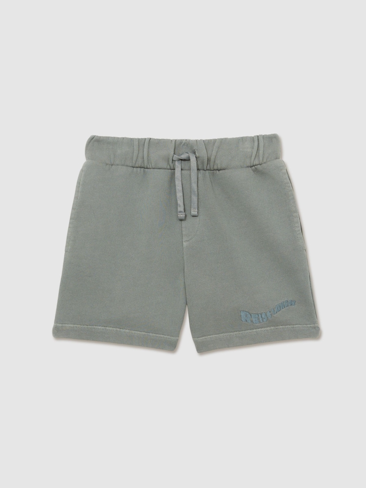 Washed Sage - Reiss Perry Cotton Brand-Embroidered Shorts - Imagen 1 de 4