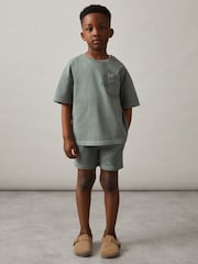 Washed Sage - Reiss Perry Cotton Brand-Embroidered Shorts - Imagen 2 de 4