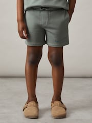 Washed Sage - Reiss Perry Cotton Brand-Embroidered Shorts - Imagen 3 de 4