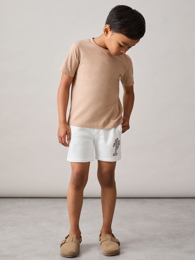 Reiss Off White Kayo 3-9 yrs Cotton Blend Palm Embroidered Shorts - Image 1 of 4