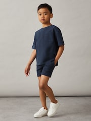 Azul marino descolorido - Reiss Perry Cotton Brand-Embroidered Shorts - Imagen 2 de 4