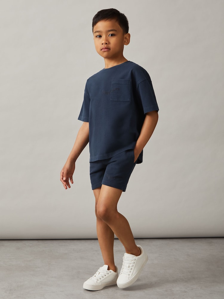 Azul marino descolorido - Reiss Perry Cotton Brand-Embroidered Shorts - Imagen 2 de 4