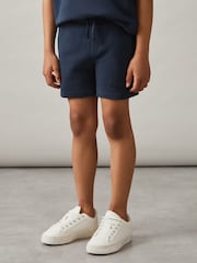 Azul marino descolorido - Reiss Perry Cotton Brand-Embroidered Shorts - Imagen 3 de 4