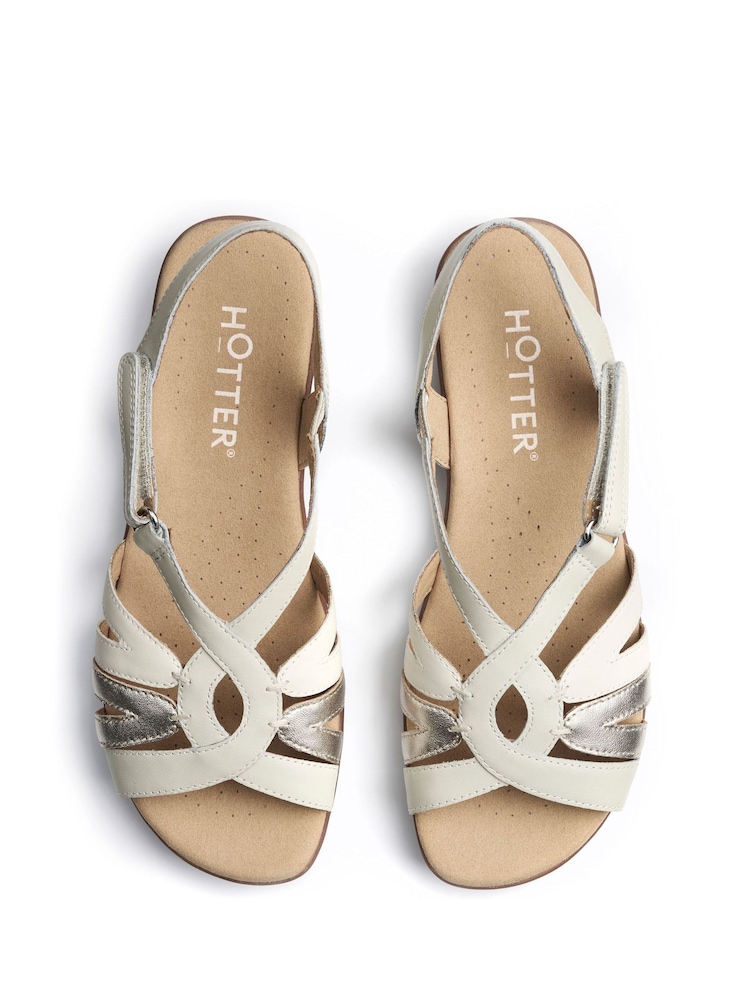 Hotter Natural Wide Fit Flare Touch-Fastening Sandals - Image 1 of 4