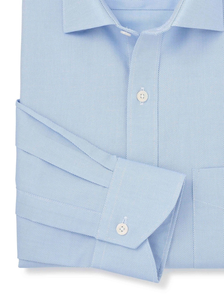 Savile Row Company Classic Fit Blue Texured Cotton Dobby Single Cuff Formal Shirt - Image 2 of 3 Savile Row Company Classic Fit Blue Texured Cotton Dobby Single Cuff Formal Shirt - Image 2 of 3