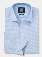 The Savile Row Company Slim Fit Blue Gingham Check Single Cuff Formal 100% Cotton Shirt - Изображение 1 из 3