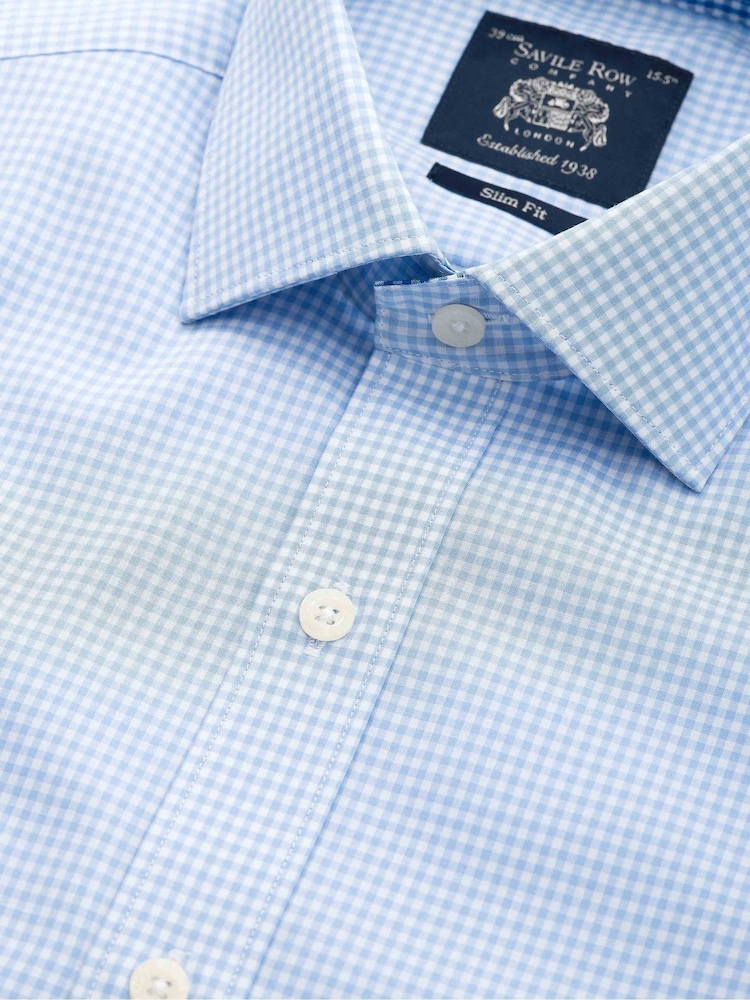 The Savile Row Company Slim Fit Blue Gingham Check Single Cuff Formal 100% Cotton Shirt - Изображение 2 из 3