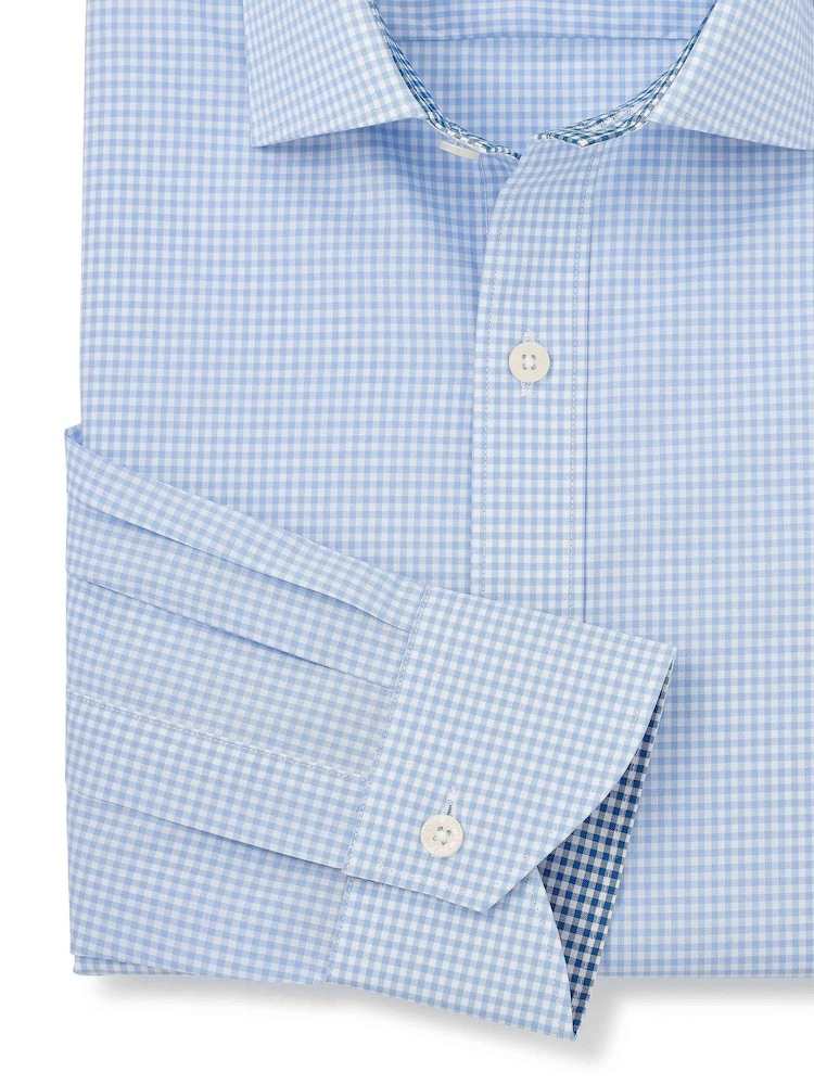 The Savile Row Company Slim Fit Blue Gingham Check Single Cuff Formal 100% Cotton Shirt - Изображение 3 из 3