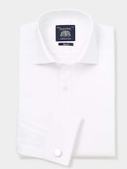 The Savile Row Company Slim Fit Textured 100% Cotton Double Cuff Formal White Shirt - Image 1 of 3