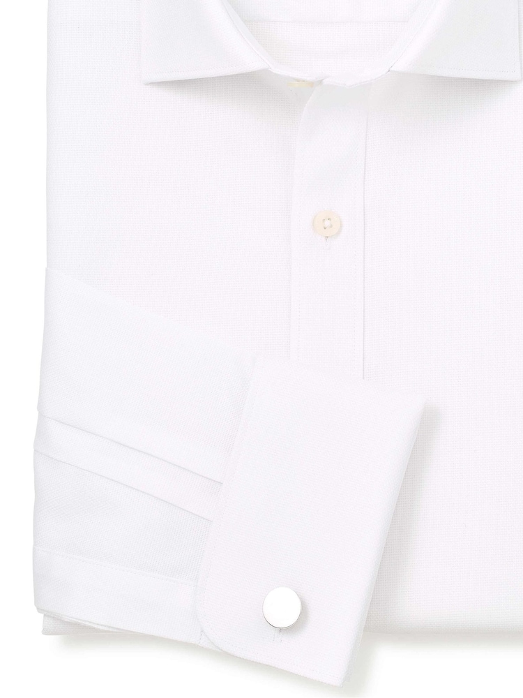The Savile Row Company Slim Fit Textured 100% Cotton Double Cuff Formal White Shirt - Image 3 of 3