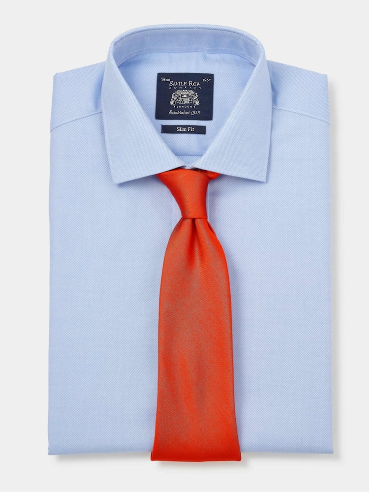 The Savile Row Company Slim Fit Blue Textured 100% Cotton Double Cuff Formal Shirt - Image 1 of 3