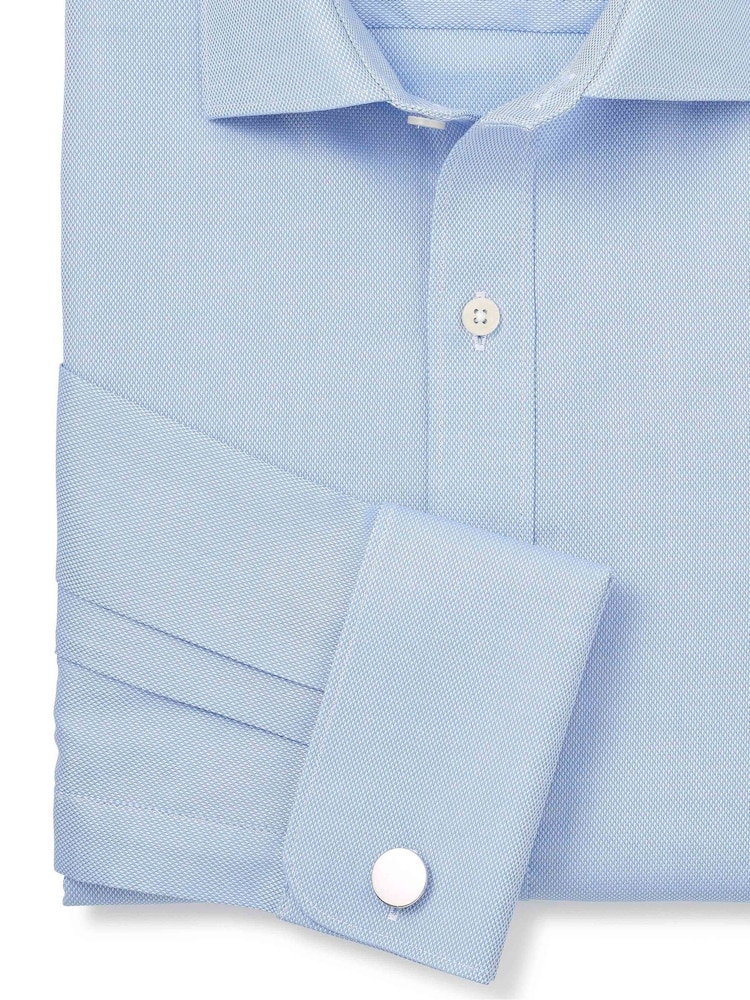 The Savile Row Company Slim Fit Blue Textured 100% Cotton Double Cuff Formal Shirt - Image 2 of 3