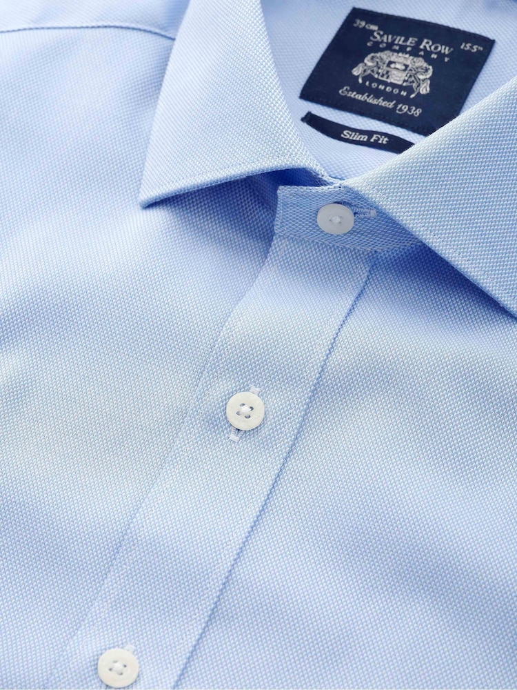 The Savile Row Company Slim Fit Blue Textured 100% Cotton Double Cuff Formal Shirt - Image 3 of 3