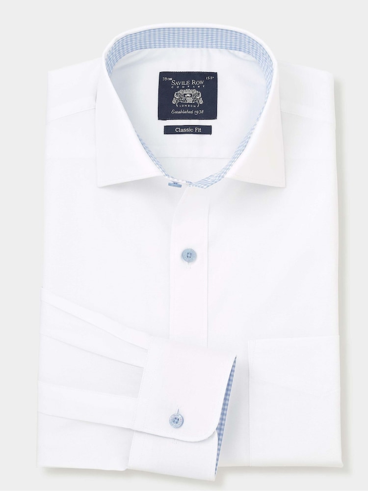 The Savile Row Company Classic Fit 100% Cotton Poplin Single Cuff Formal White Shirt - Image 1 of 3