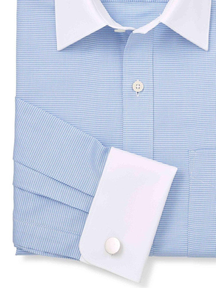 The Savile Row Company Blue Textured 100% Cotton Classic Fit Winchester Formal Shirt - Image 3 of 3