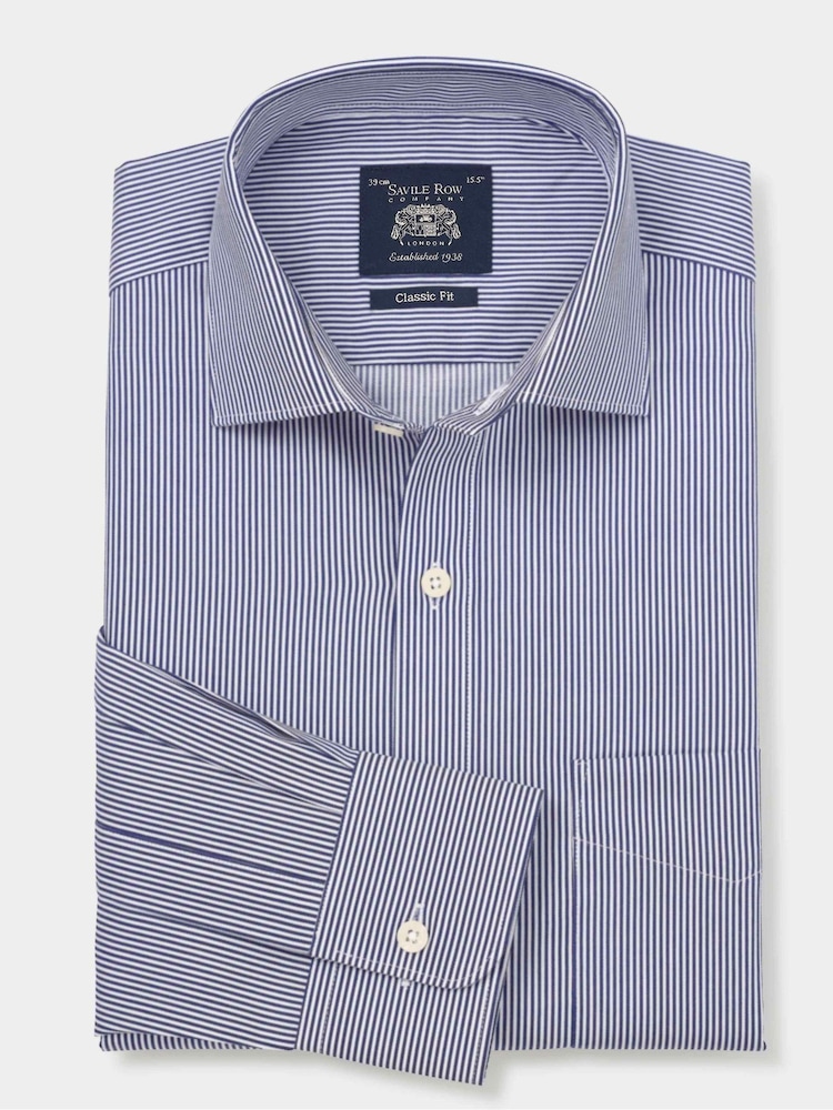 The Savile Row Company Blue Striped Classic Fit 100% Cotton Single Cuff Formal Shirt - Image 2 of 4