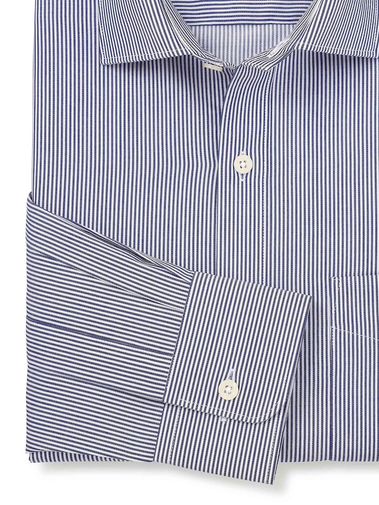 The Savile Row Company Blue Striped Classic Fit 100% Cotton Single Cuff Formal Shirt - Image 4 of 4