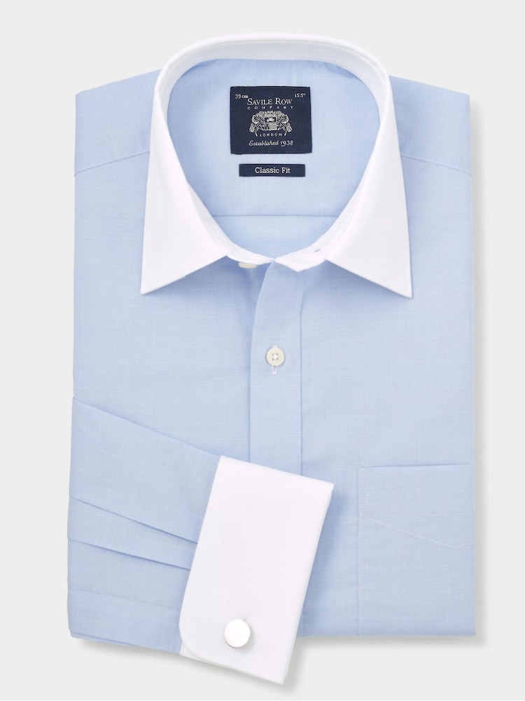 The Savile Row Company Blue 100% Cotton Prince of Wales Check Classic Fit Winchester Shirt - Image 1 of 3