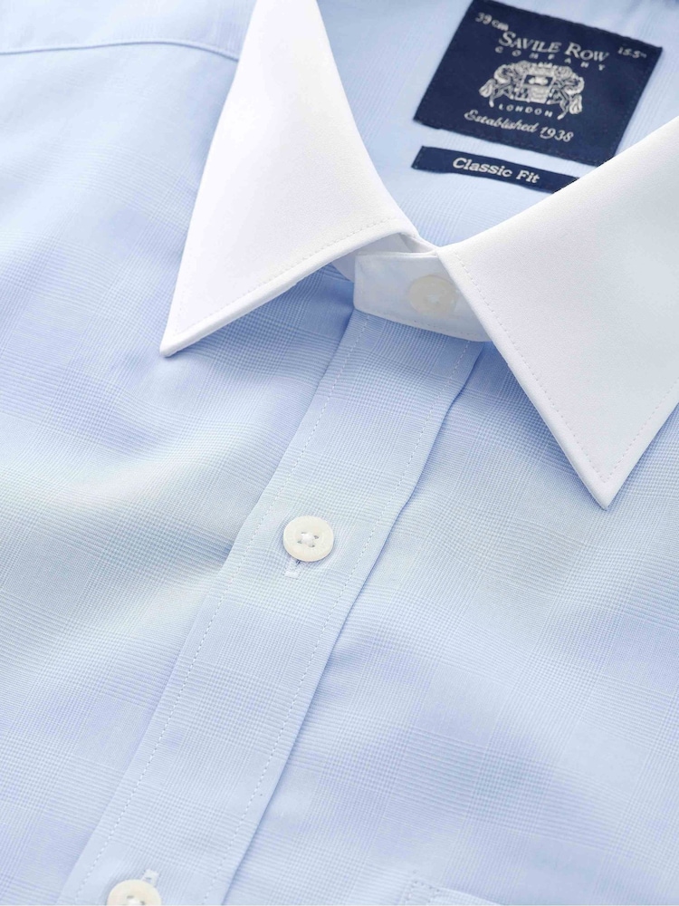 Savile Row Company Blue 100% Cotton Prince of Wales Check Classic Fit Winchester Shirt - Image 2 of 3 Savile Row Company Blue 100% Cotton Prince of Wales Check Classic Fit Winchester Shirt - Image 2 of 3