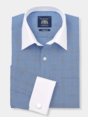 The Savile Row Company Blue 100% Cotton Prince of Wales Check Classic Fit Winchester Shirt - Image 1 of 3