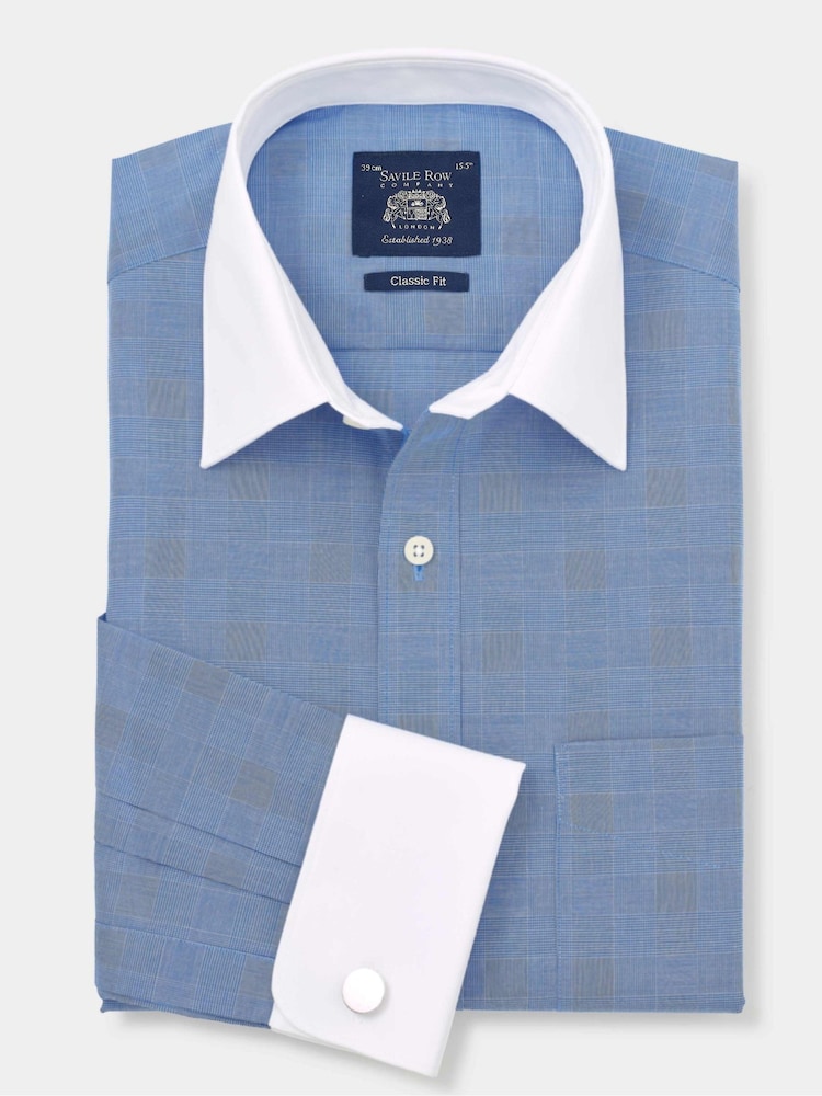 The Savile Row Company Blue 100% Cotton Prince of Wales Check Classic Fit Winchester Shirt - Image 1 of 3