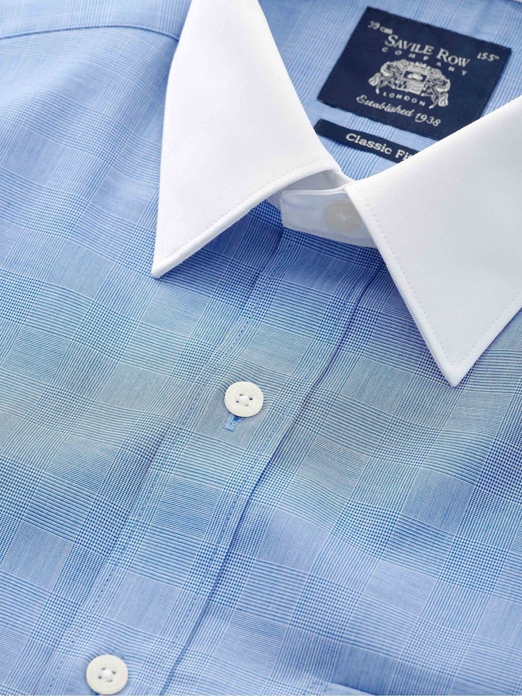 The Savile Row Company Blue 100% Cotton Prince of Wales Check Classic Fit Winchester Shirt - Image 2 of 3