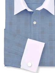 The Savile Row Company Blue 100% Cotton Prince of Wales Check Classic Fit Winchester Shirt - Image 3 of 3