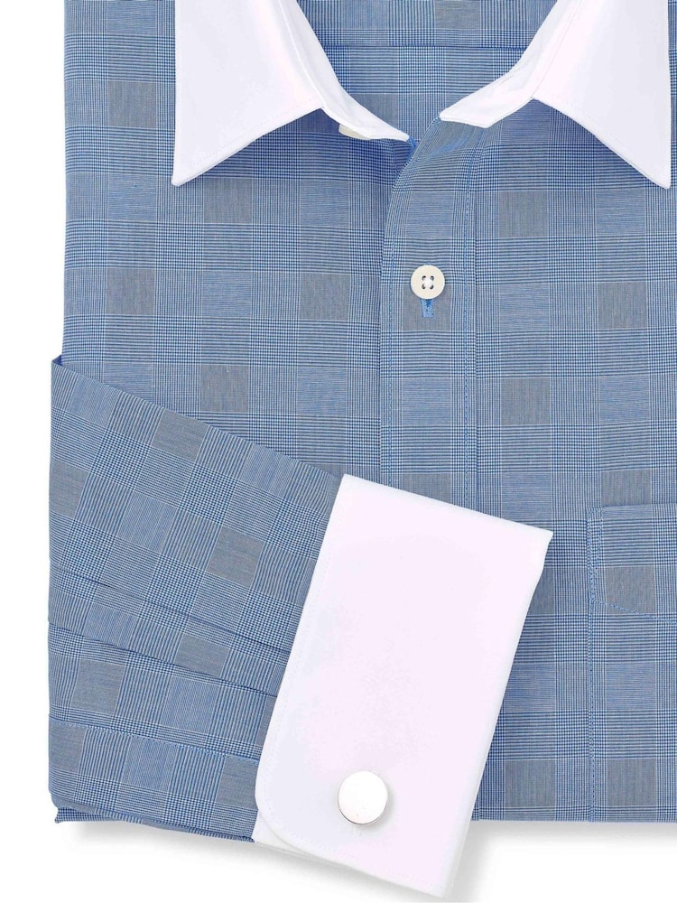 The Savile Row Company Blue 100% Cotton Prince of Wales Check Classic Fit Winchester Shirt - Image 3 of 3