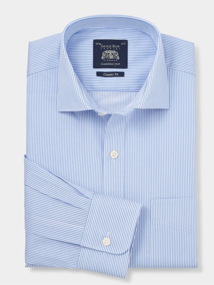 The Savile Row Company Blue Striped Classic Fit 100% Cotton Single Cuff Formal Shirt - Image 2 of 4