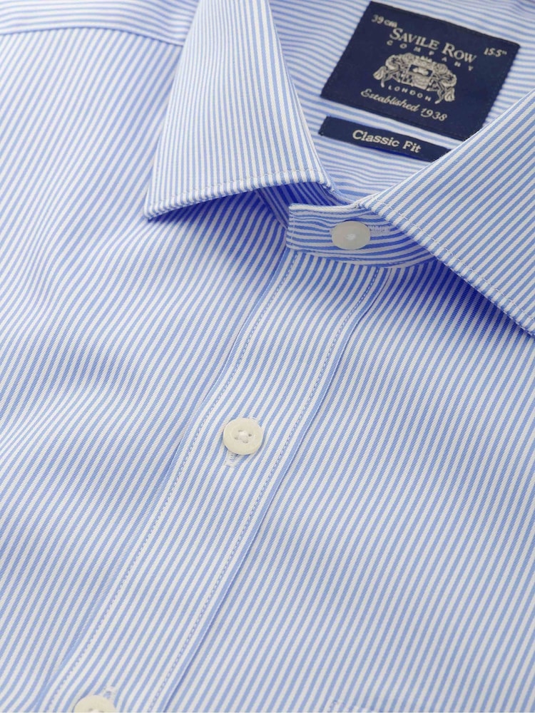 The Savile Row Company Blue Striped Classic Fit 100% Cotton Single Cuff Formal Shirt - Image 3 of 4