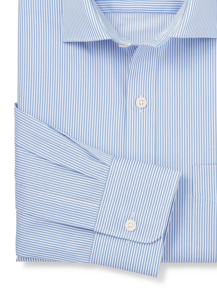 The Savile Row Company Blue Striped Classic Fit 100% Cotton Single Cuff Formal Shirt - Image 4 of 4